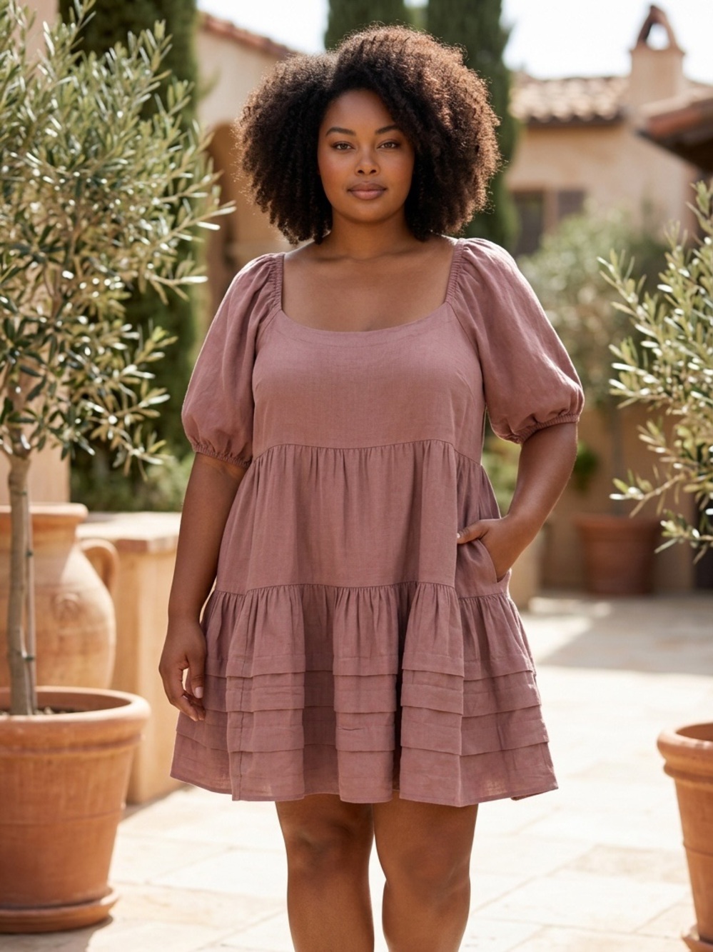 AMERICAN EAGLE Women's Brown Puff-Sleeve Tiered Peasant dress size xl